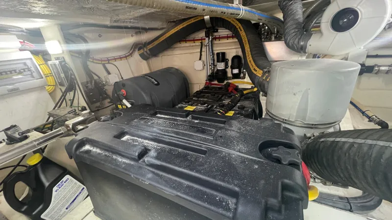 Keep Paddlin' Yacht Photos Pics Engine room of 2019 Galeon 430 HTC with technical components.