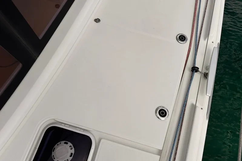  Yacht Photos Pics Deck of 2016 Lagoon 42 catamaran with ropes and fittings visible.