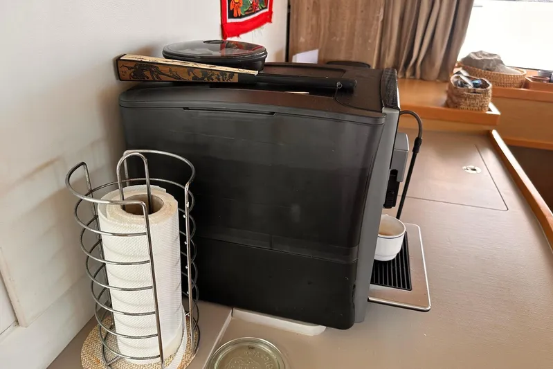  Yacht Photos Pics Coffee machine and paper towel holder on Lagoon 42 catamaran, 2016 model interior.