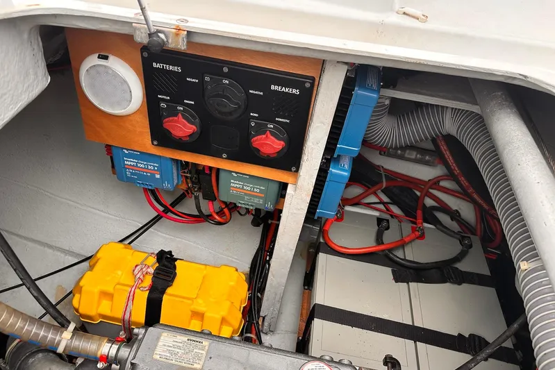  Yacht Photos Pics Electrical system of a 2016 Lagoon 42 catamaran with batteries and wiring.