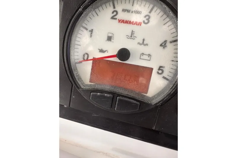  Yacht Photos Pics Yanmar RPM gauge on 2016 Lagoon 42 catamaran, displaying engine indicators.