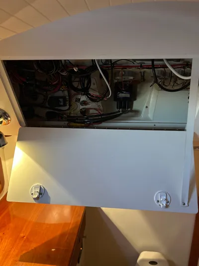  Yacht Photos Pics Electrical panel inside a 2001 Hinckley Classic 36 Picnic Boat.