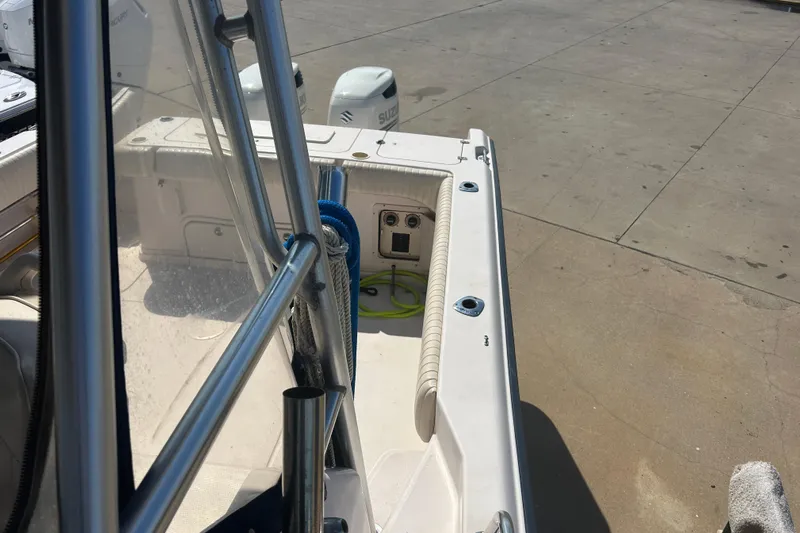  Yacht Photos Pics 2004 Grady-White Marlin 300 boat interior with visible railing and deck details.