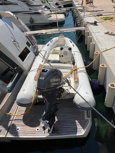 Tao Yacht Photos Pics Inflatable boat with Yamaha motor docked, Prestige 750, 2015 model.