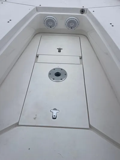 Agitator Yacht Photos Pics 2016 Intrepid 327 Center Console deck with storage compartments and speakers.