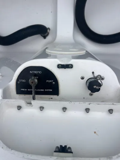 Agitator Yacht Photos Pics Control panel of 2016 Intrepid 327 Center Console boat's freshwater flushing system.