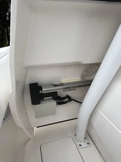 Agitator Yacht Photos Pics Interior view of a 2016 Intrepid 327 Center Console boat's storage compartment.