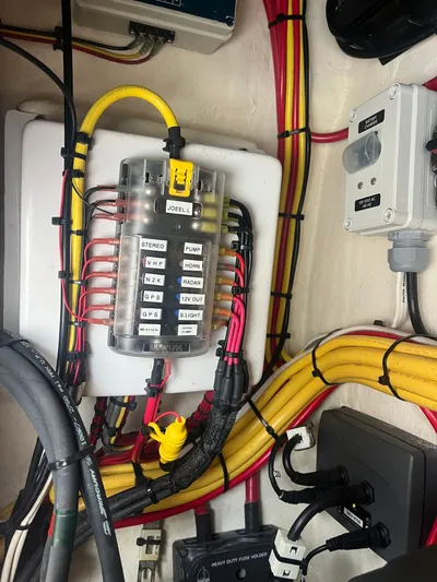 Agitator Yacht Photos Pics Electrical wiring panel on a 2016 Intrepid 327 Center Console boat.