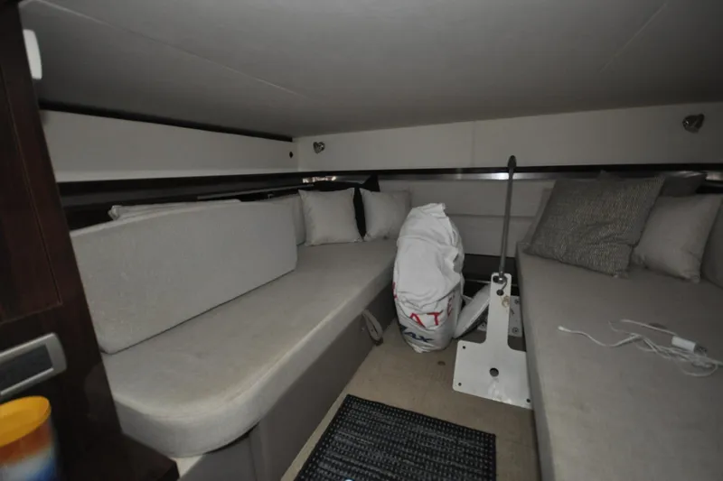  Yacht Photos Pics Interior cabin of 2020 Sea Ray Sundancer 320 with seating and cushions.