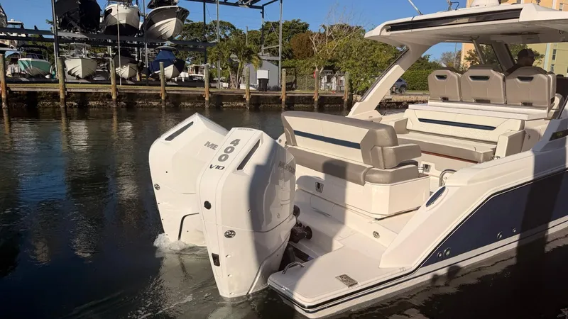  Yacht Photos Pics 2023 Tiara Sport 34 LS boat with dual outboard engines.