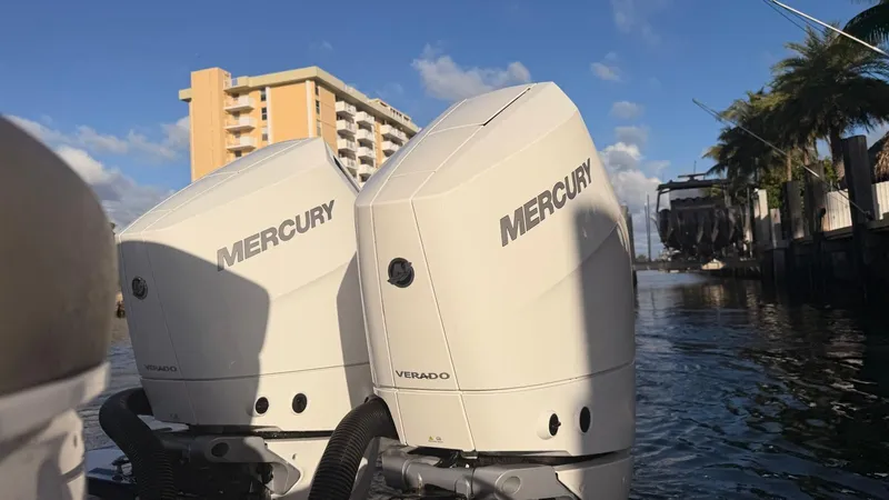  Yacht Photos Pics Two Mercury Verado engines on a Tiara Sport 34 LS boat, 2023.