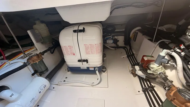  Yacht Photos Pics Engine compartment of 2023 Tiara Sport 34 LS with technical components.