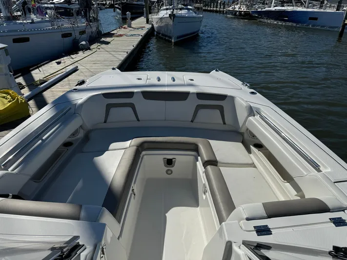 Reel'y Busy Yacht Photos Pics 2020 World Cat 280 DC x boat interior at marina dock.