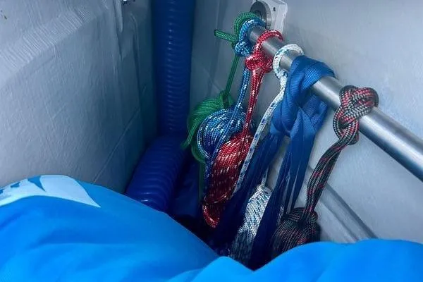 Amihan Yacht Photos Pics Colorful ropes and equipment stored on a Fountaine Pajot Isla 40, 2023 model.