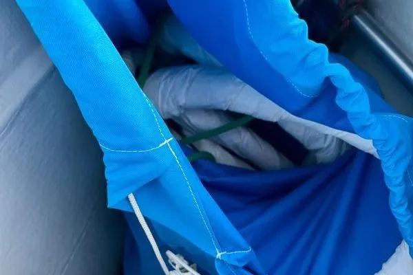 Amihan Yacht Photos Pics Blue sail storage on 2023 Fountaine Pajot Isla 40 catamaran.