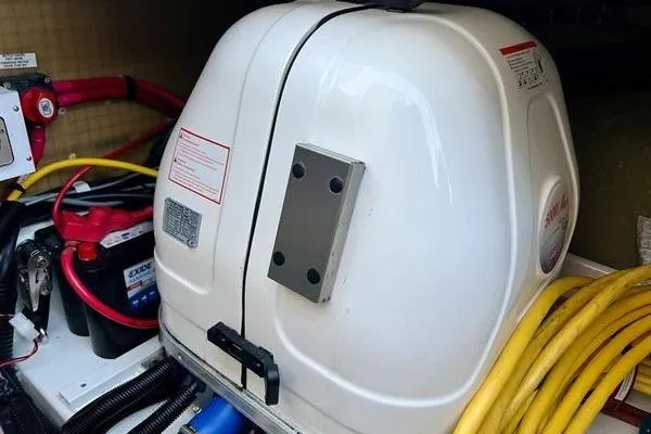 Amihan Yacht Photos Pics Engine compartment of 2023 Fountaine Pajot Isla 40 with cables and battery.