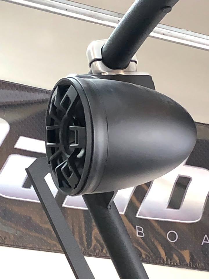 Axis T23 2021 boat speaker mounted on a black bar.