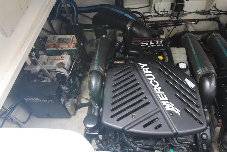  Yacht Photos Pics Engine room of a 2008 Sea Ray 340 Sundancer with Mercury engine and Kohler power system.