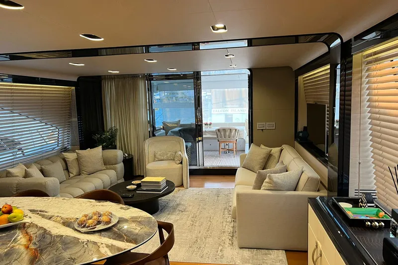  Yacht Photos Pics Luxurious interior of a 2015 Azimut 80 yacht with elegant seating and modern decor.