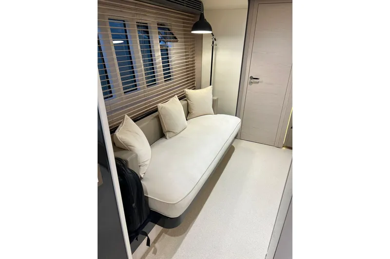  Yacht Photos Pics Luxurious interior of 2015 Azimut 80 yacht with modern seating and elegant decor.