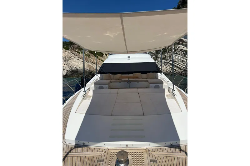  Yacht Photos Pics Luxurious 2015 Azimut 80 yacht deck with sunshade and seating area.