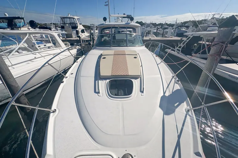 Luna Yacht Photos Pics 2008 Sea Ray 380 Sundancer yacht docked at marina, sunny day.