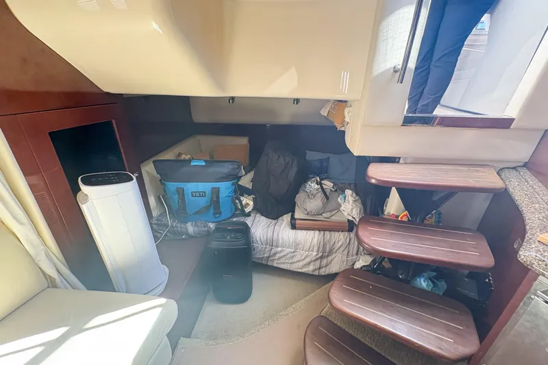 Luna Yacht Photos Pics Interior of 2008 Sea Ray 380 Sundancer with stairs, seating, and storage items.