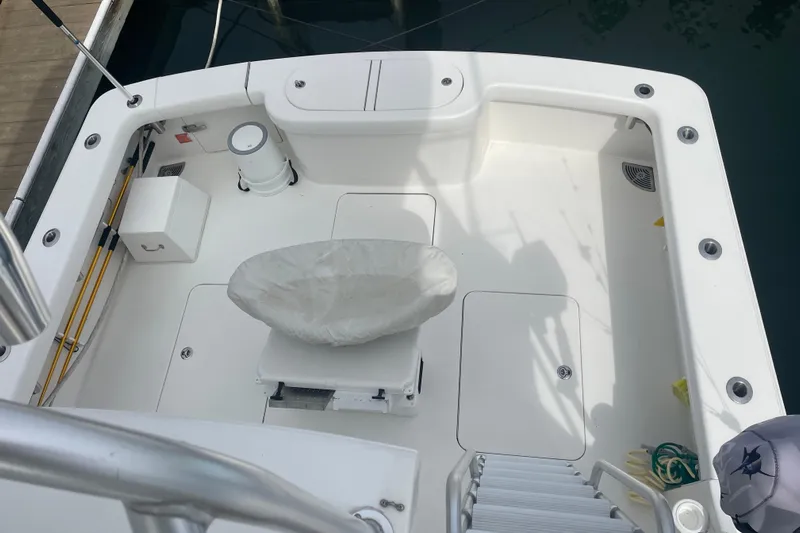 Lady Faye Yacht Photos Pics 2018 Viking 37 Billfish boat deck with seating and storage compartments.