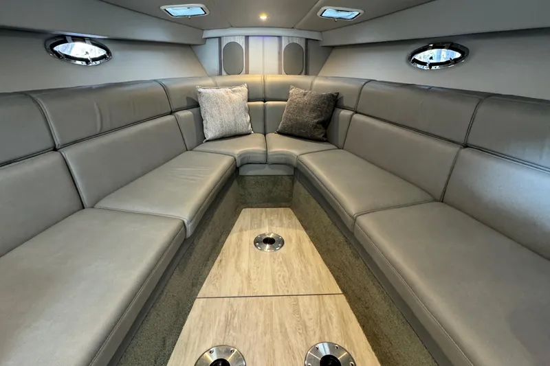  Yacht Photos Pics 2020 Formula 370 SS boat interior with luxurious seating and modern design.