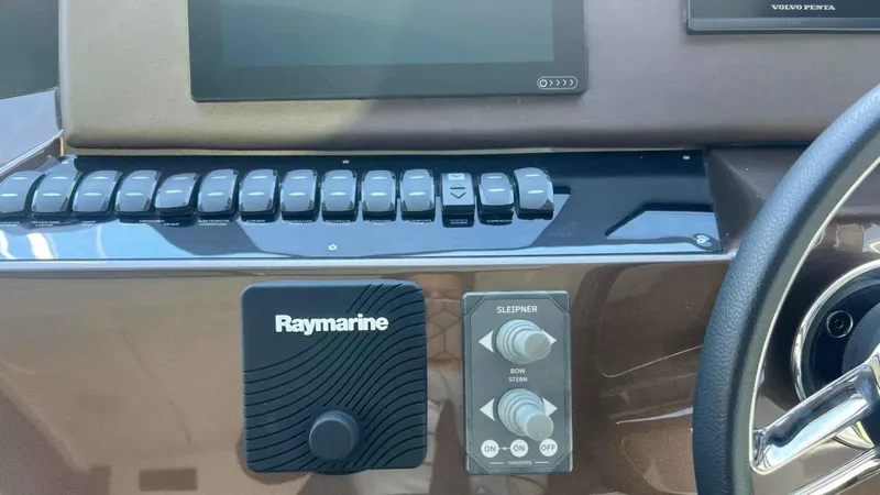  Yacht Photos Pics Control panel of 2024 Galeon 410 HTC yacht featuring Raymarine equipment.