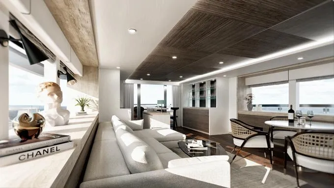 Kando 90 Explorer Superyacht Yacht Photos Pics Luxurious interior of the 2025 AvA Yachts Kando 90 Explorer Superyacht with modern decor.