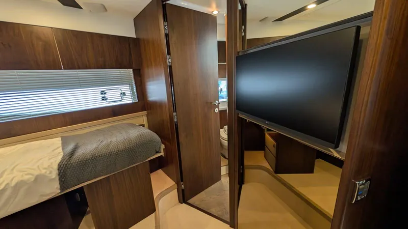 In Stock Yacht Photos Pics Luxurious interior of 2025 Fairline Targa 45 GT yacht with modern amenities.