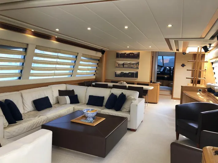 Mar Azul Yacht Photos Pics Luxurious interior of 2008 Ferretti Yachts 830 with elegant seating and modern decor.