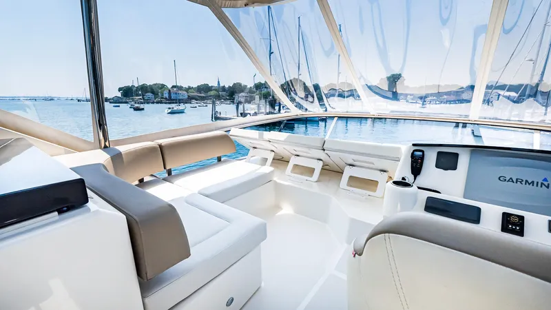 O Sea D Yacht Photos Pics Luxurious interior of 2017 Absolute 50 Fly yacht with scenic marina view.