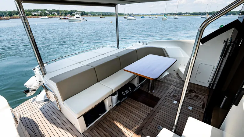 O Sea D Yacht Photos Pics Luxurious 2017 Absolute 50 Fly yacht with spacious deck seating and scenic water view.