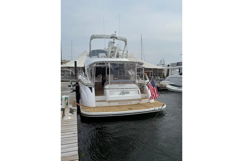 Habibi Yacht Photos Pics 2017 Belize 54 Daybridge yacht docked, displaying American flag, Newport, RI.