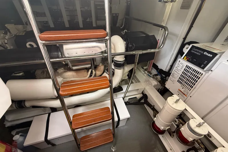Habibi Yacht Photos Pics Engine room of 2017 Belize 54 Daybridge yacht with Cummins Onan generator and ladder.