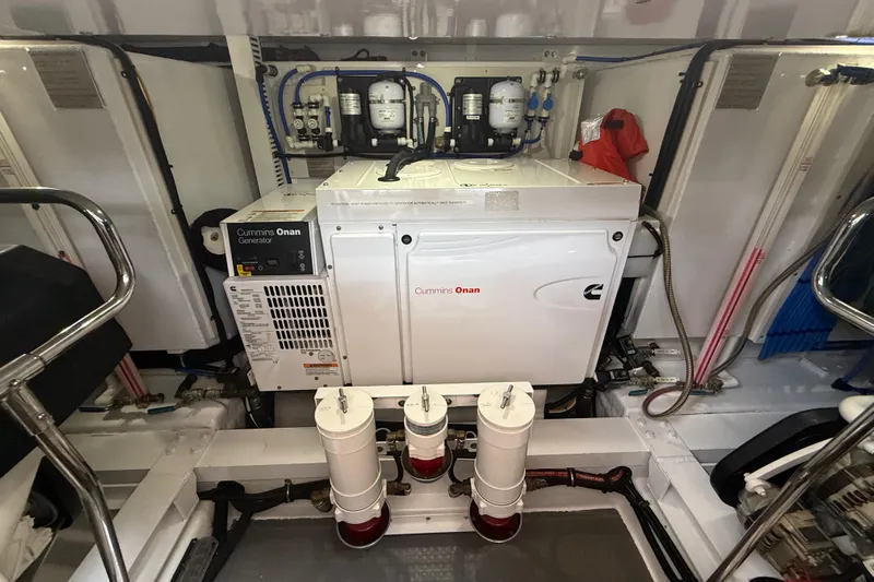 Habibi Yacht Photos Pics Engine room of 2017 Belize 54 Daybridge with Cummins Onan generator and filtration system.