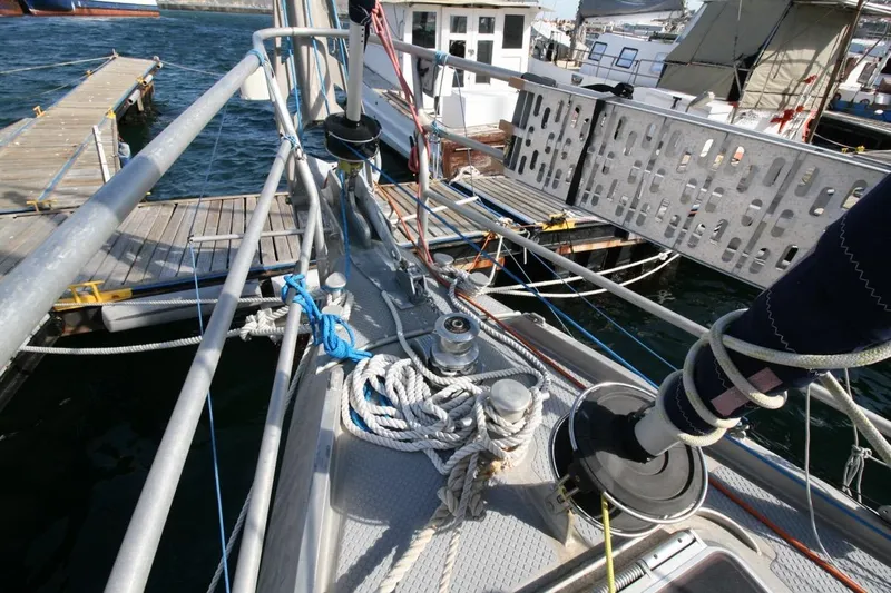 Espresso Yacht Photos Pics Deck view of 2019 Custom Southwell Sovereign 51 yacht docked at marina.