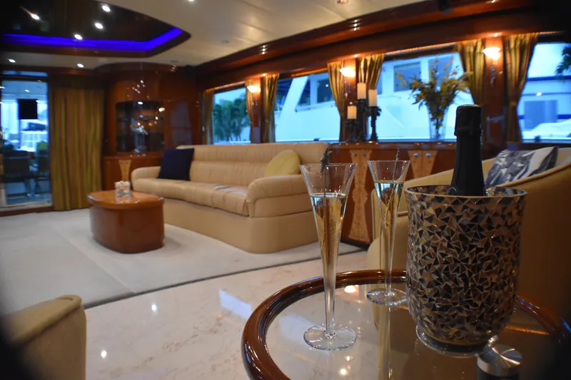 Magic Moments Yacht Photos Pics Luxurious yacht interior with champagne, elegant seating, and ambient lighting, Johnson Country Kitchen 2006.