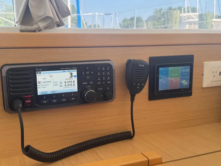 Serenity Yacht Photos Pics Radio and control panel on 2016 Lagoon 400 S2 yacht interior.