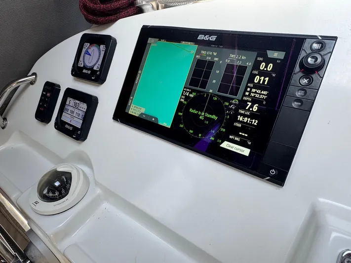 Serenity Yacht Photos Pics Navigation instruments on a 2016 Lagoon 400 S2 yacht dashboard.