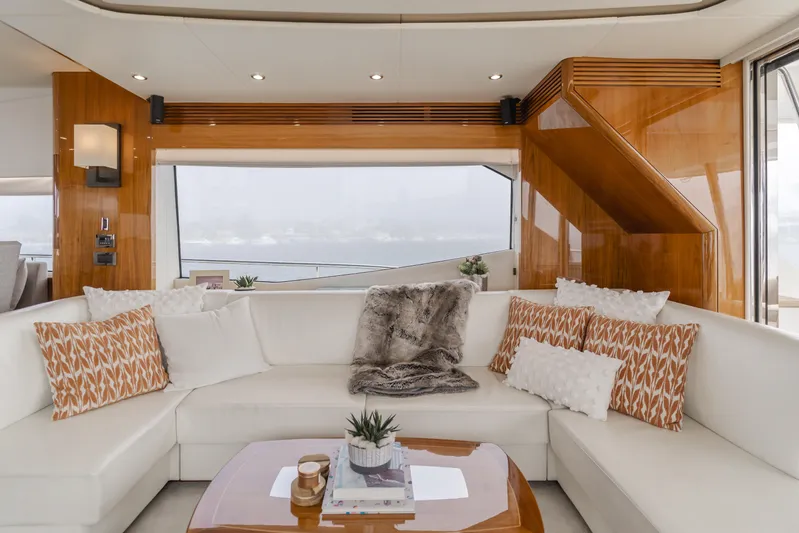 Agua Rancho Yacht Photos Pics Luxurious interior of 2017 Sunseeker 75 Yacht with plush seating and elegant decor.