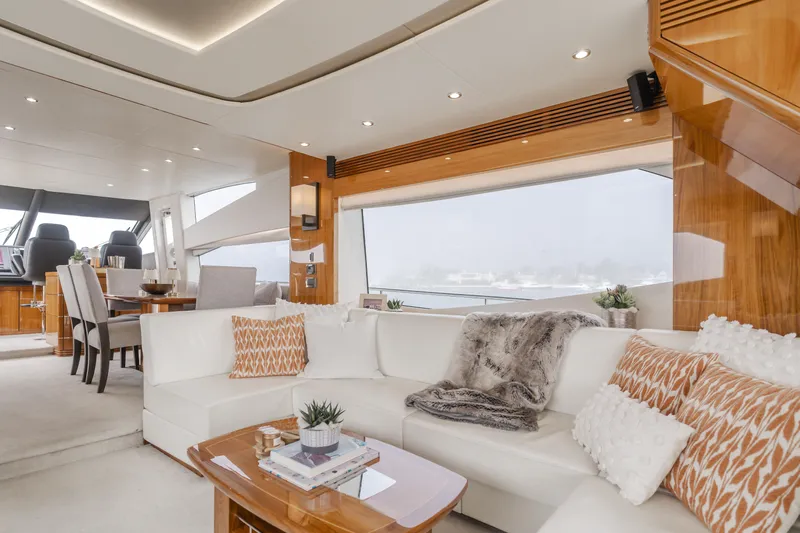 Agua Rancho Yacht Photos Pics Luxurious interior of 2017 Sunseeker 75 Yacht with elegant seating and modern decor.