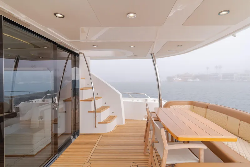 Agua Rancho Yacht Photos Pics Luxurious Sunseeker 75 Yacht 2017 with elegant deck and seating area overlooking the water.