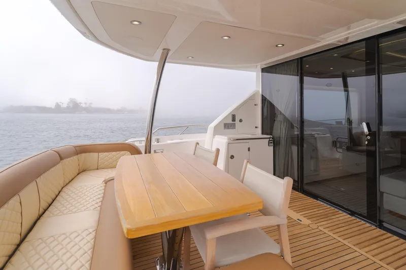 Agua Rancho Yacht Photos Pics Luxurious Sunseeker 75 Yacht 2017 with elegant outdoor seating and ocean view.