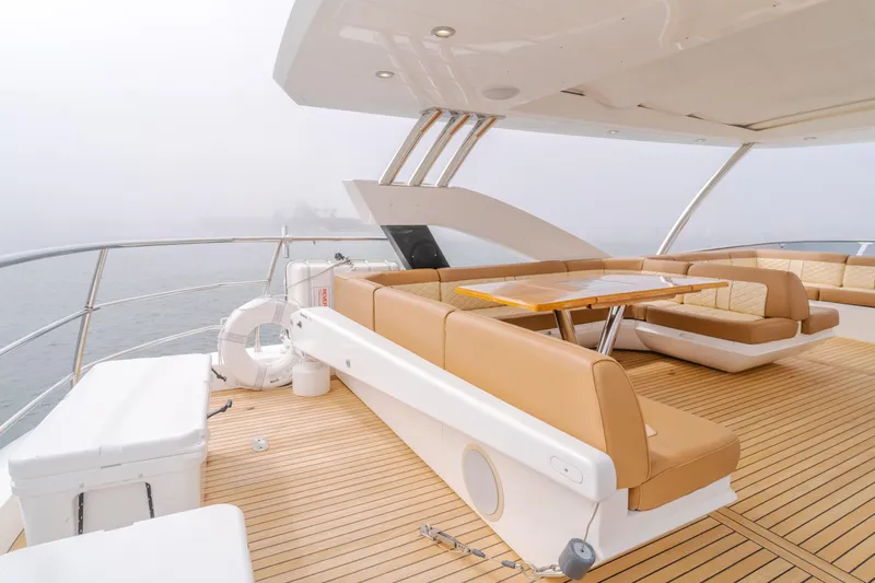 Agua Rancho Yacht Photos Pics Luxurious Sunseeker 75 Yacht 2017 with spacious deck and elegant seating area.