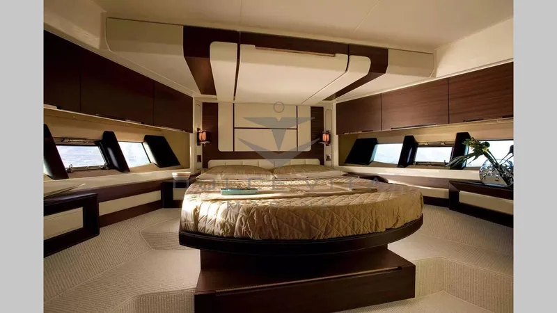  Yacht Photos Pics Luxurious bedroom interior of 2011 Azimut 72S yacht with modern design and elegant furnishings.