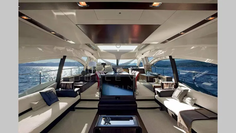  Yacht Photos Pics Luxurious interior of 2011 Azimut 72S yacht with elegant seating and panoramic ocean views.