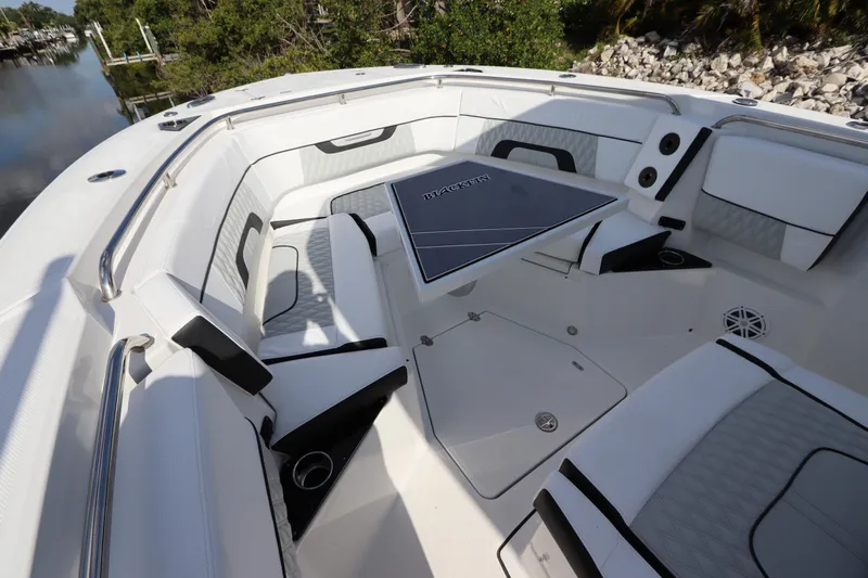  Yacht Photos Pics 2023 Blackfin 272 CC boat interior with spacious seating and modern design.